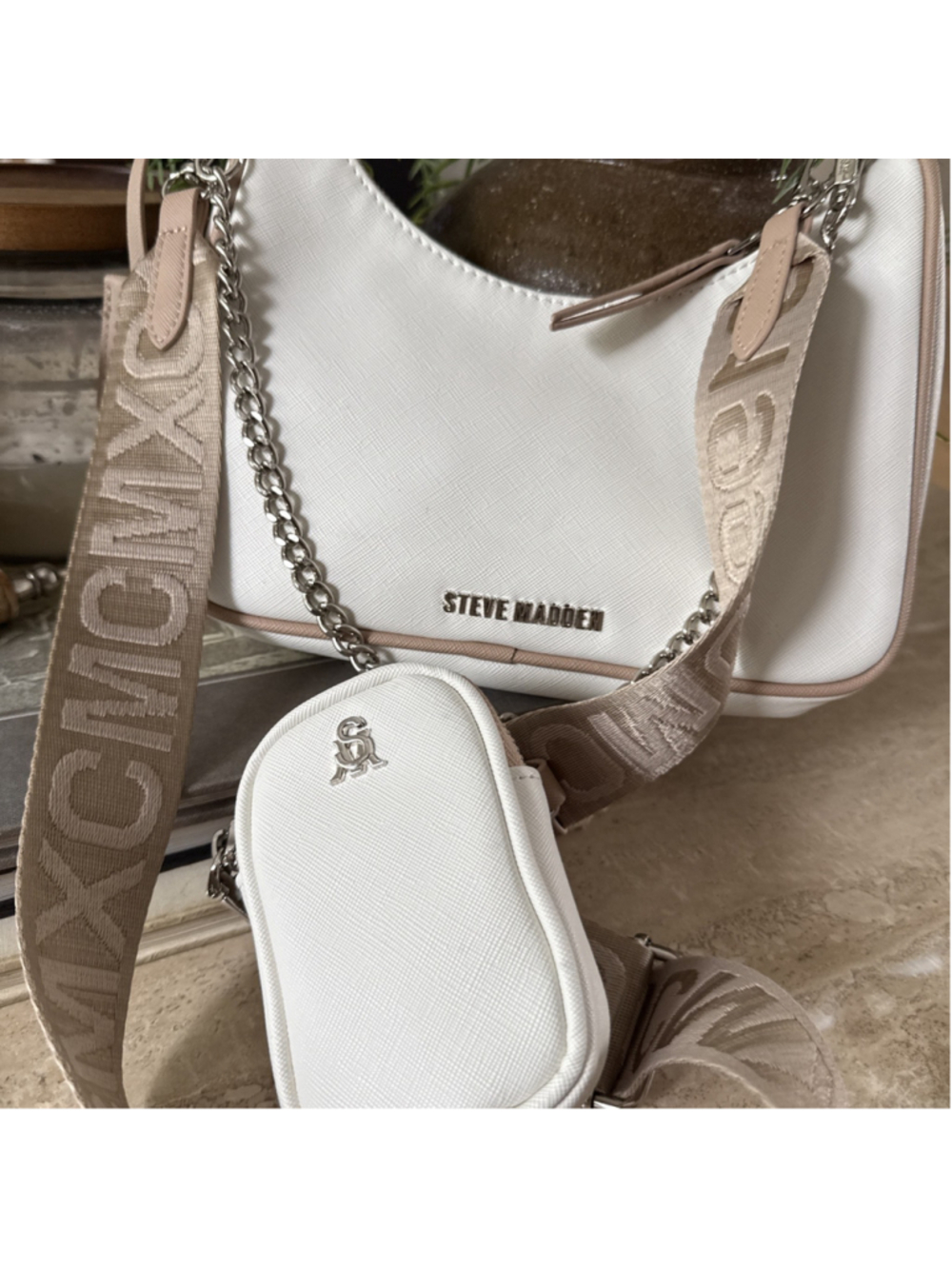 Steve Madden Bvital-S White Tan Crossbody Bag & Coin Purse NWOT